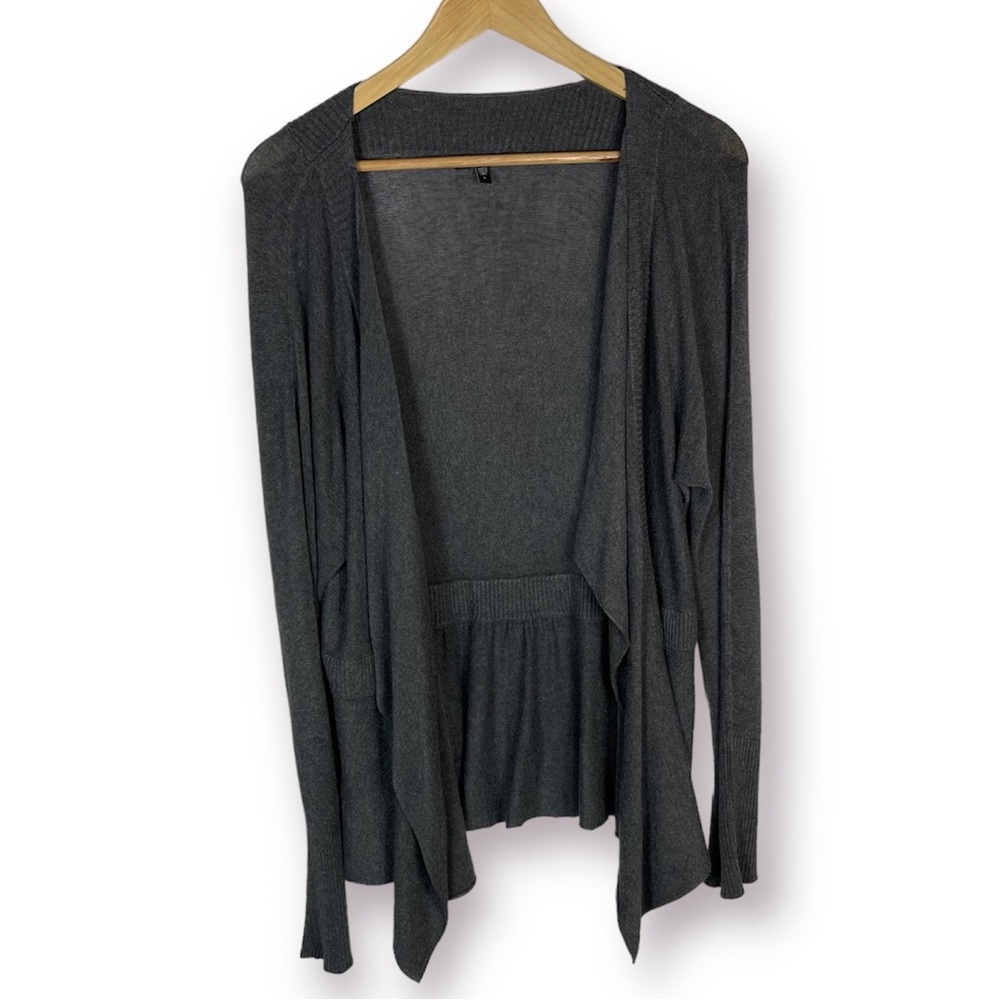Eileen Fisher Charcoal Gray Viscose/Nylon/Spandex Peplum Cardigan S